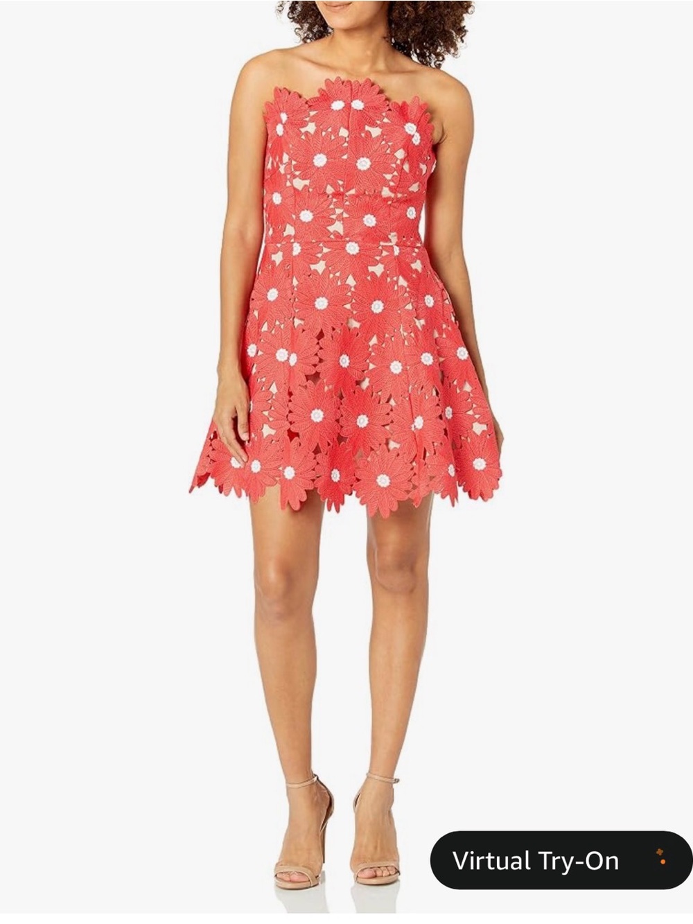 Elliatt Coral Strapless Daisy Lace Dress